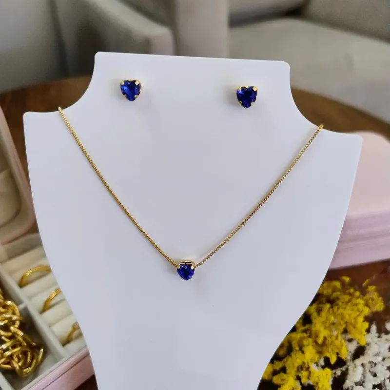 CONJUNTO CORAÇÃO AZUL SAFIRA 6MM